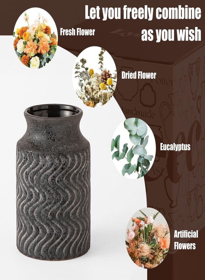 Lyeec Black Vases Home Decor - Ceramic Kitchen Tools Holder Organizer - 7.8inch Vintage Fall Flower Vase - Rustic Table Pedestal Cylinder Bud Vases for Centerpieces - Decoration Vase by Lyeec - Image 3